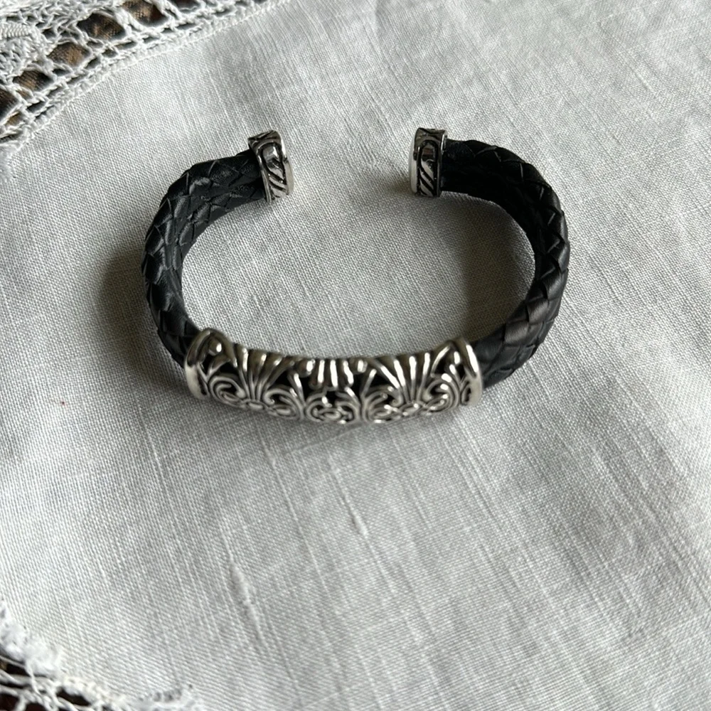 Vintage Sterling silver w/ leather cuff bracelet Joseph Esposito - Picture 4 of 7